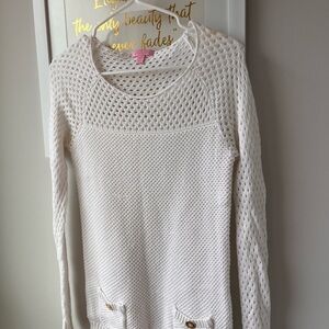 Lilly Pulitzer White Crew Neck Sweater Lightweight Knit